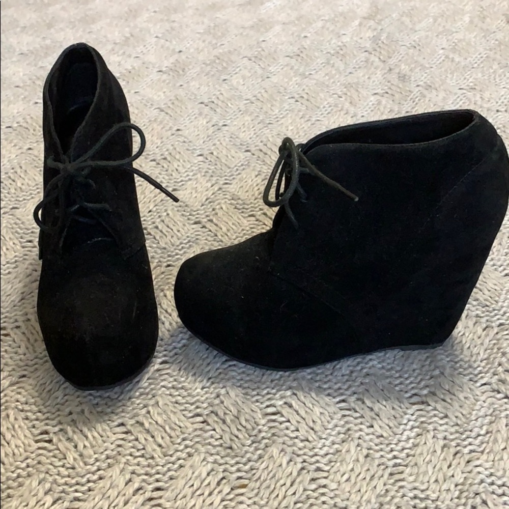 Black suede wedge booties
